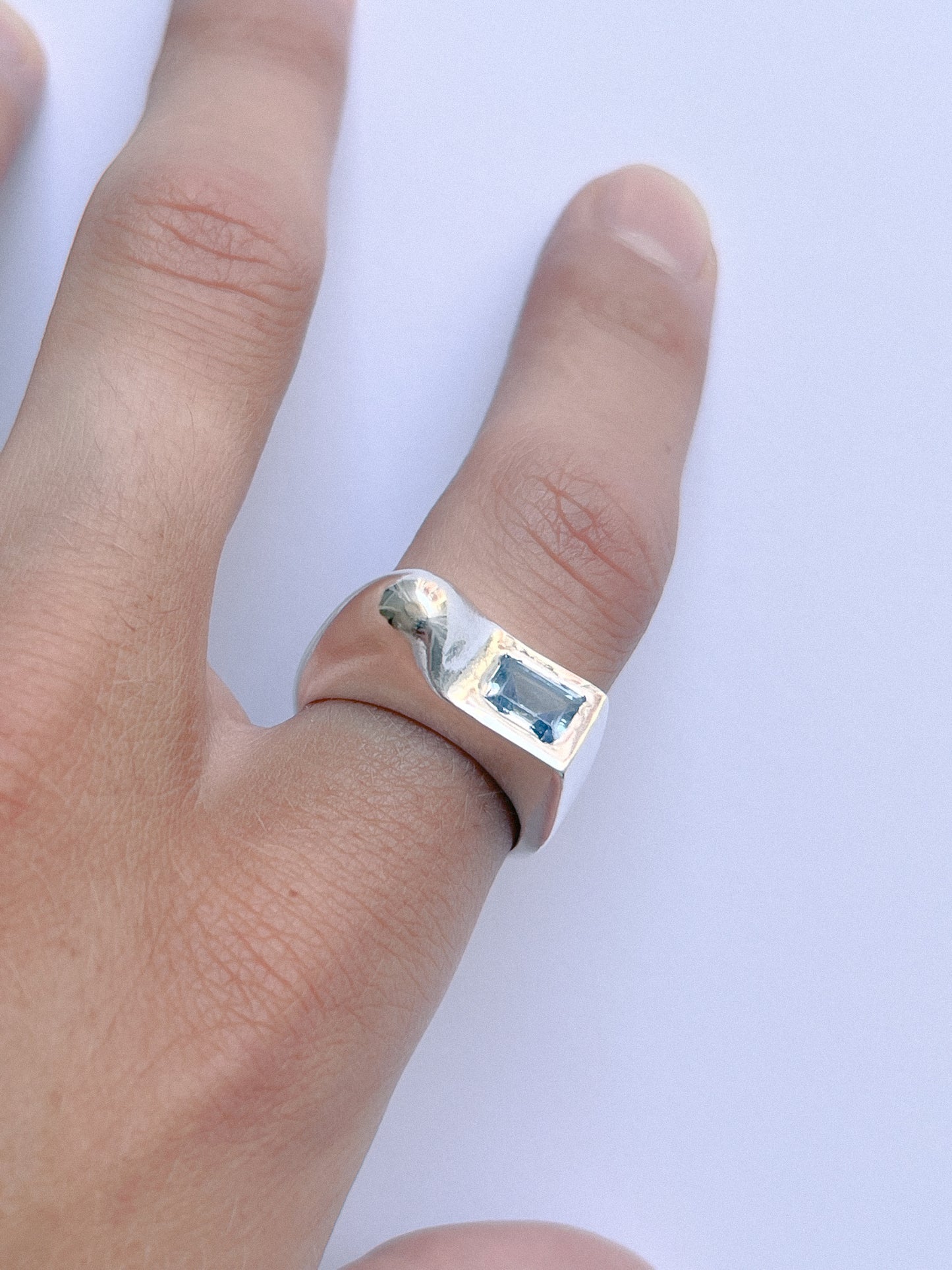 Cala Ring handmade in 925 Sterling Silver worn on finger by BÚMBUNER