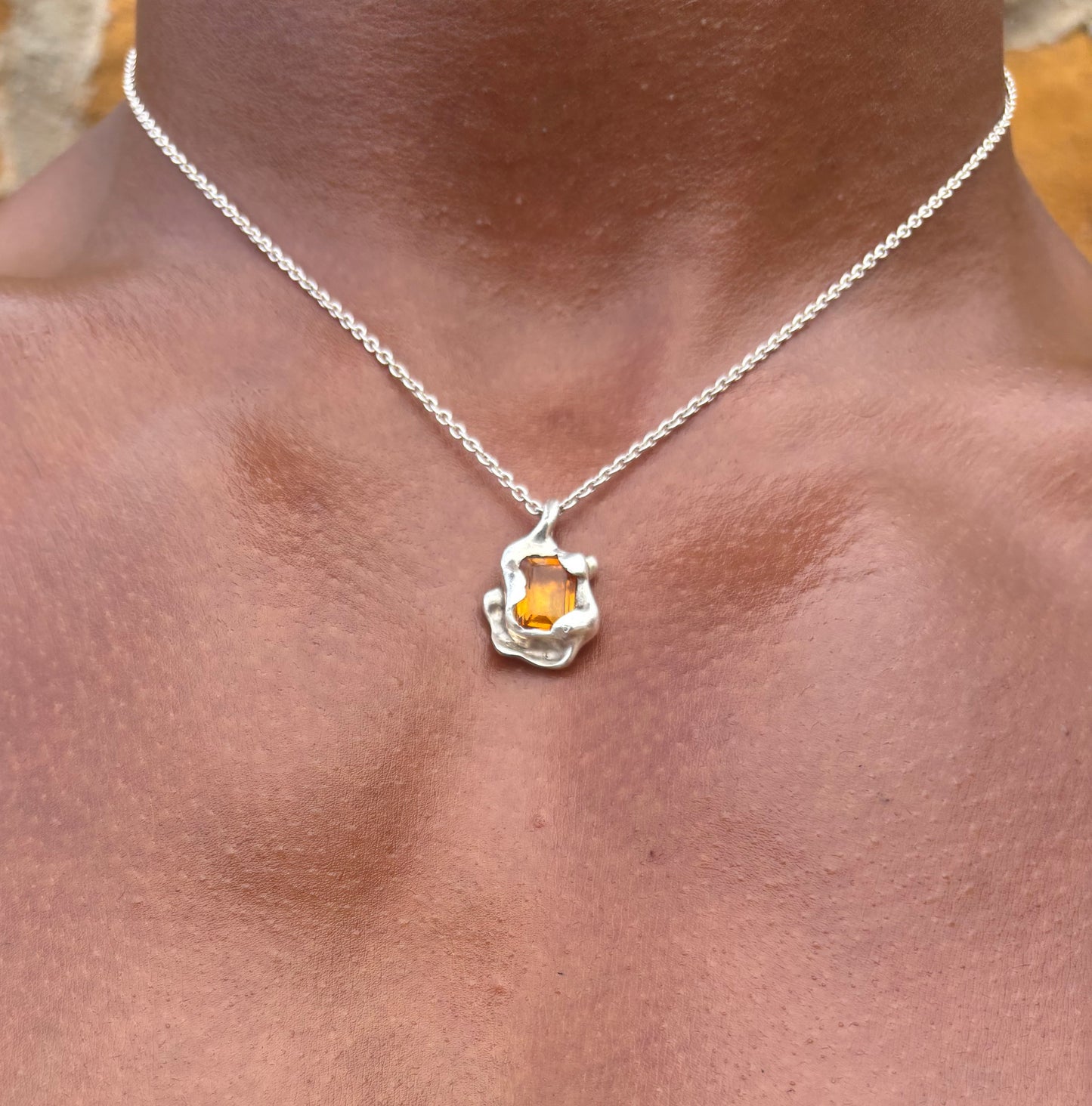 Chloe Necklace handmade in 925 Sterling Silver with natural Orange Citrine by BÚMBUNER