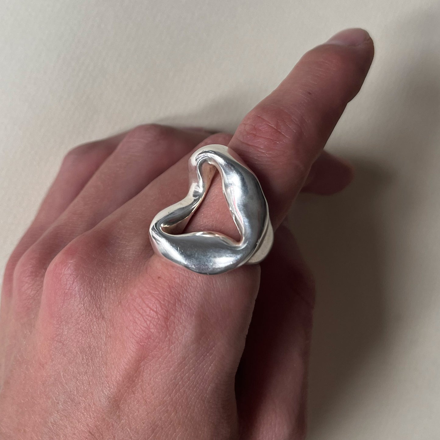 Valle Ring handmade in 925 Sterling Silver worn on finger by BÚMBUNER