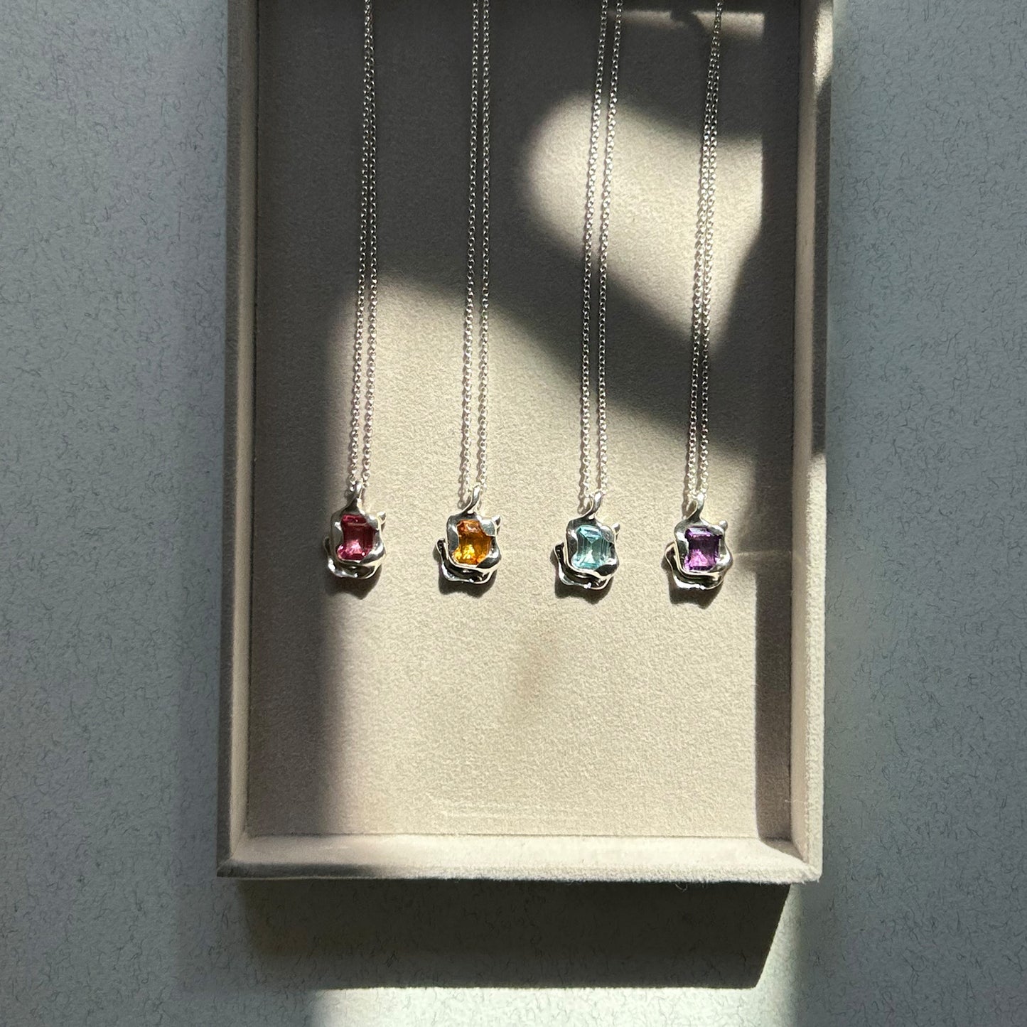 Chloe Necklace handmade in 925 Sterling Silver with natural gemstone Blue and Pink Topaz Orange Citrine Amethyst by BÚMBUNER