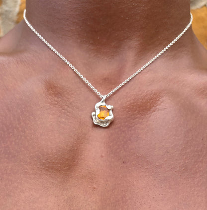 Chloe Necklace handmade in 925 Sterling Silver with natural Orange Citrine by BÚMBUNER
