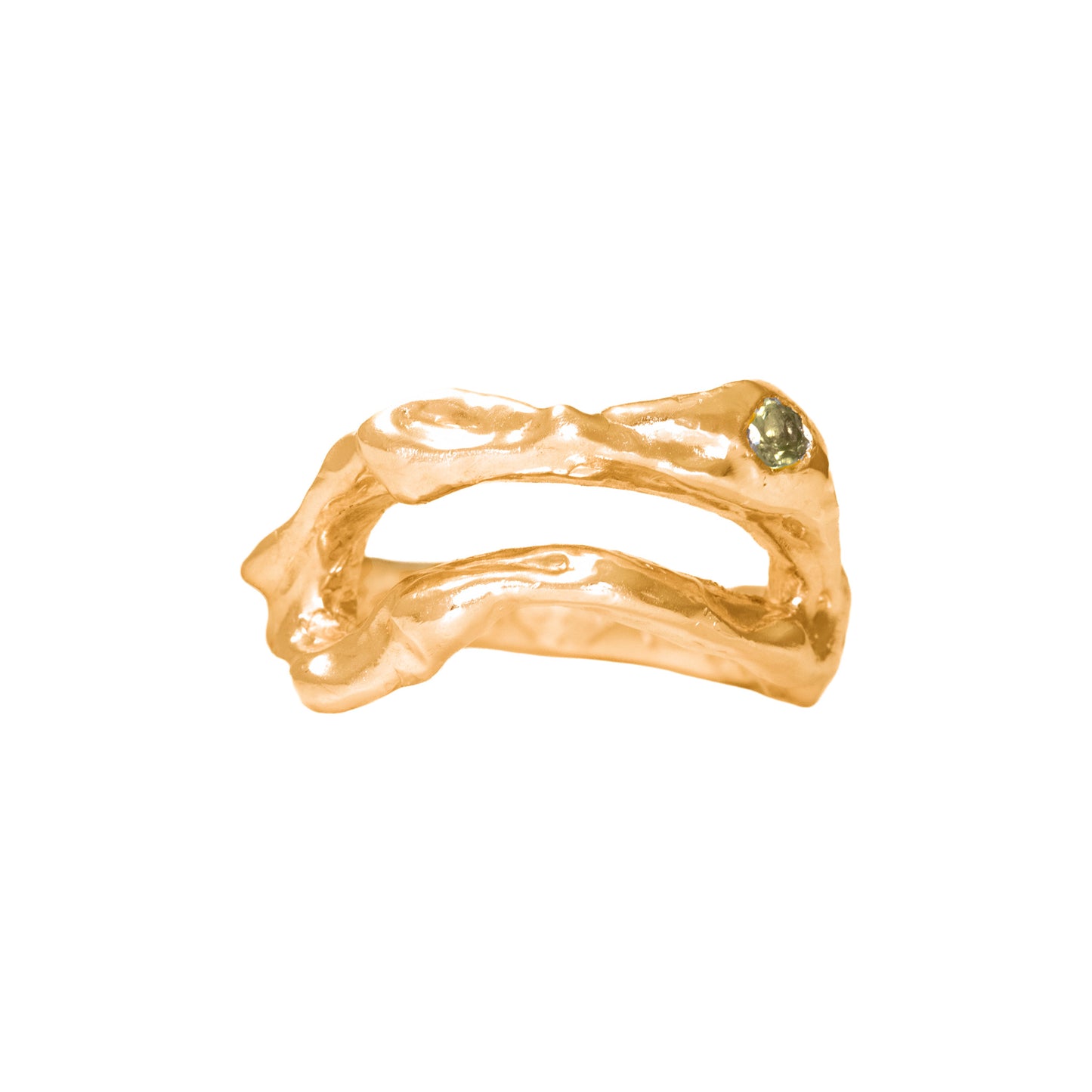 Meta Ring front view 18k gold-plated with natural Green Tourmalines by BÚMBUNER
