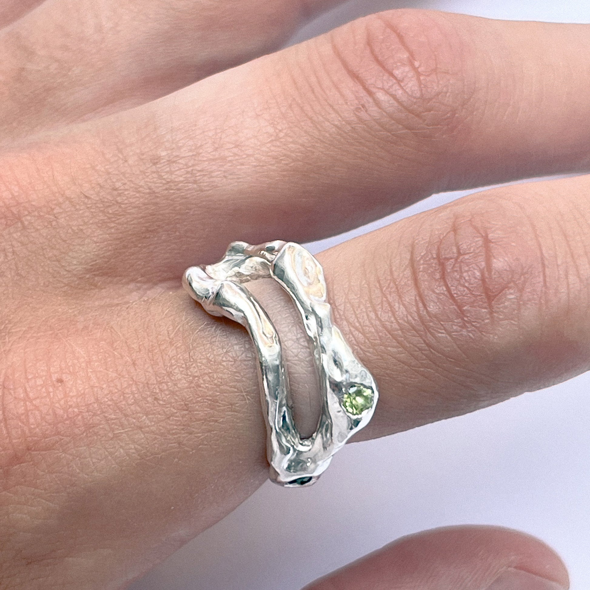 Meta Ring handmade in 925 Sterling Silver worn on finger by BÚMBUNER
