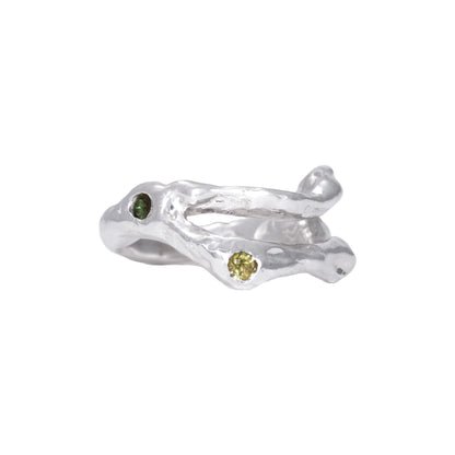 Meta Ring side view handmade in 925 Sterling Silver with natural Green Tourmalines by BÚMBUNER
