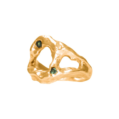 Morfo Ring side view 18k gold-plated with natural Green Tourmalines by BÚMBUNER

