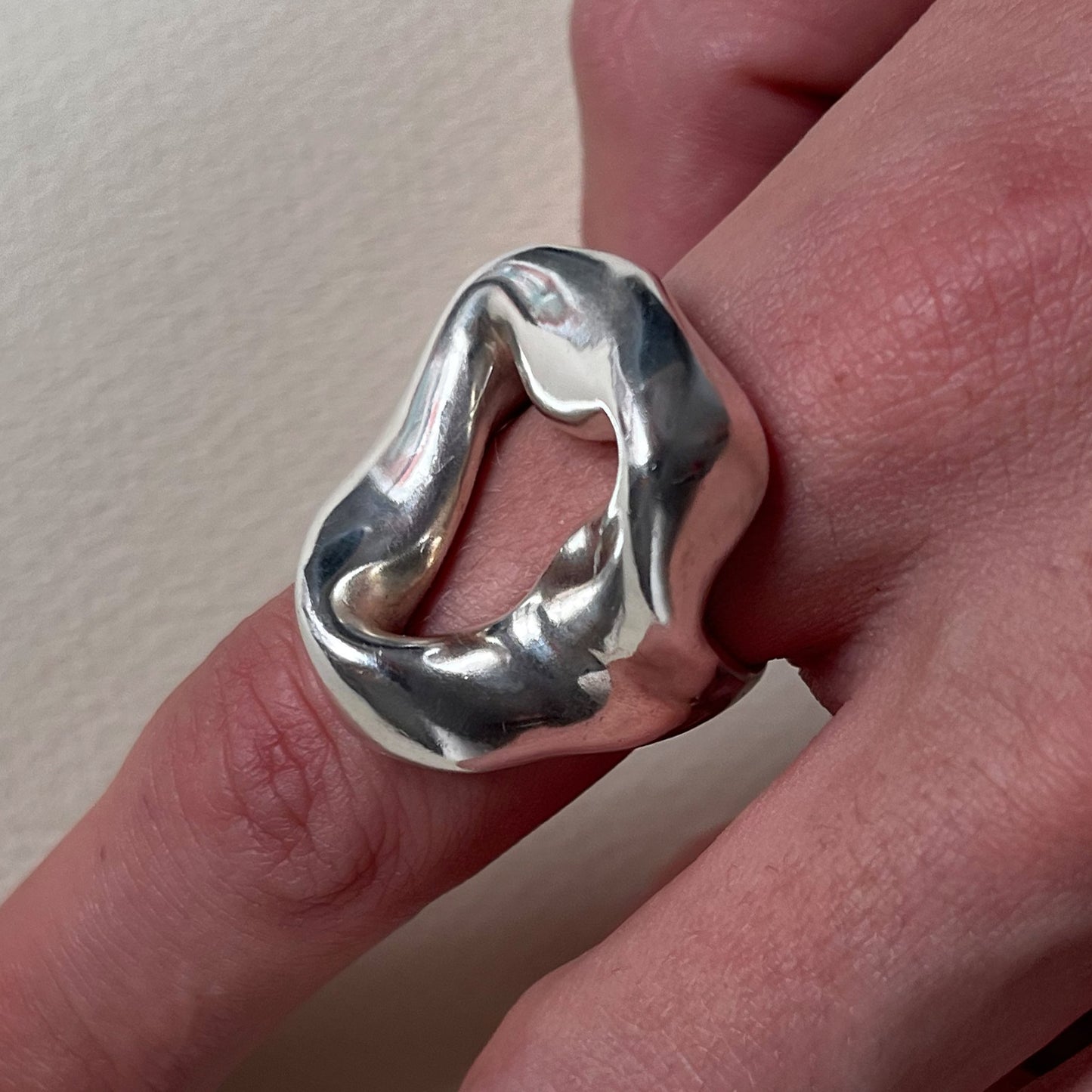 Valle Ring handmade in 925 Sterling Silver worn on finger by BÚMBUNER