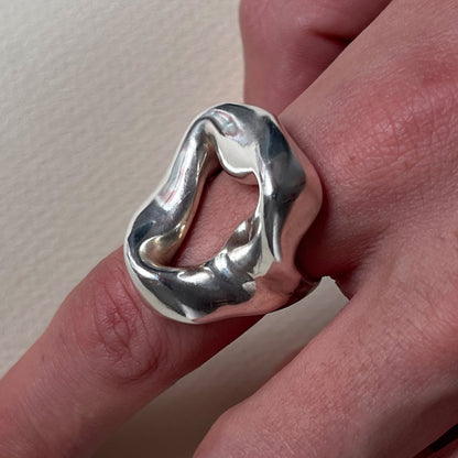 Valle Ring handmade in 925 Sterling Silver worn on finger by BÚMBUNER
